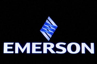 Emerson Electric Co is displayed on a screen on the floor at the New York Stock Exchange (NYSE) in New York, U.S., January 13, 2020.