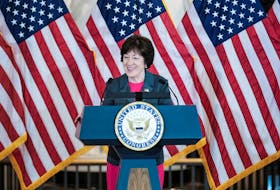 U.S. Senator Susan Collins (R-ME) delivers remarks during a Congressional Gold Medal Ceremony honoring the "Rosies" - women such as 'Rosie the Riveter' who held jobs or volunteered in support of the war effort during World War II, in Emancipation Hall of the U.S. Capitol in Washington, U.S., April 10, 2024.