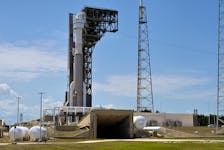 A United Launch Alliance Atlas V rocket stands on the pad the day after a launch attempt of two astronauts aboard Boeing's Starliner-1 Crew Flight Test (CFT) was delayed for technical issues prior to a mission to the International Space Station, in Cape Canaveral, Florida, U.S. May 7, 2024.