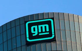 The GM logo is seen on the facade of the General Motors headquarters in Detroit, Michigan, U.S., March 16, 2021. 