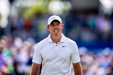 Apr 28, 2024; Avondale, Louisiana, USA; Rory McIlroy lines up a putt on the green on the 18th hole during the final round of the Zurich Classic of New Orleans golf tournament. Mandatory Credit: Stephen Lew-USA TODAY Sports