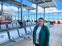 Shelley Christian, vice-president of operations for the Charlottetown Airport Authority, says the new outdoor seating area has a capacity of 200 seats for passengers. Dave Stewart • The Guardian