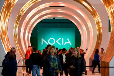 New Nokia's logo is displayed before GSMA's 2023 ahead of the Mobile World Congress (MWC) in Barcelona, Spain February 26, 2023.