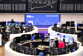 The German share price index DAX graph is pictured at the stock exchange in Frankfurt, Germany, April 15, 2024.