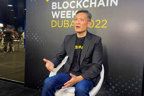 Richard Teng, head of the Middle East and North Africa for crypto firm Binance gestures as he speaks during an interview with Reuters in Dubai, United Arab Emirates, March 30, 2022. Picture taken March 30, 2022.