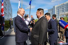 North Korean leader Kim Jong Un meets Russia's President Vladimir Putin at the Vostochny ?osmodrome in the Amur Oblast of the Far East Region, Russia, September 13, 2023 in this image released by North Korea's Korean Central News Agency.   KCNA via