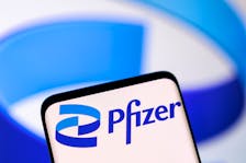 Pfizer logo is seen in this illustration taken, May 1, 2022.