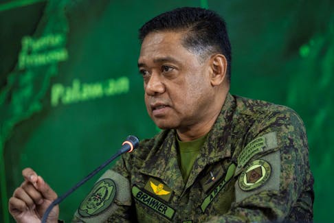 Armed Forces of the Philippines Chief of Staff General Romeo Brawner Jr. speaks to the media during a press briefing at Western Command in Puerto Princesa, Palawan, Philippines, August 10, 2023.