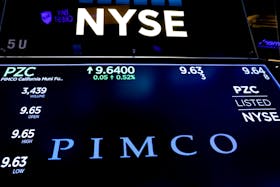 Ticker and trading information for Pacific Investment Management Co. (PIMCO) are displayed on a screen at the New York Stock Exchange (NYSE) in New York, U.S., April 5, 2018.