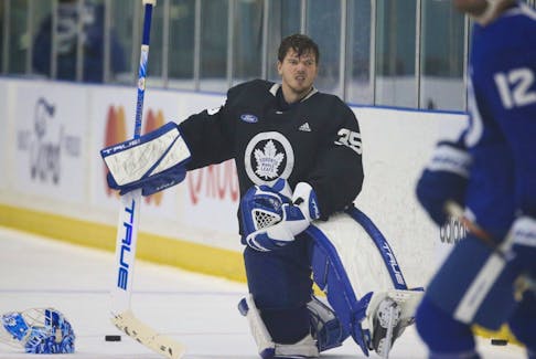  Ilya Samsonov in action at practice during the 2023-24 season.
