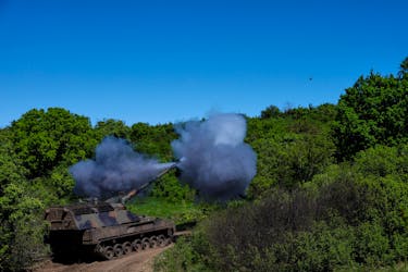 Ukrainian servicemen of the 43rd Separate Artillery Brigade fire a Panzerhaubitze 2000 self-propelled howitzer toward Russian troops, amid Russia's attack on Ukraine, in Donetsk region, Ukraine May 4, 2024.