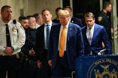 Former President Donald Trump arrives to speak to members of the media as he arrives at Manhattan criminal court, in New York City, U.S., May 7, 2024. Mary Altaffer/Pool via