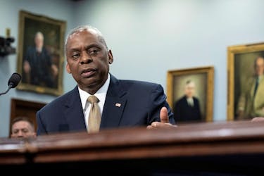 U.S. Defense Secretary Lloyd Austin and the Chairman of the Joint Chiefs of Staff General Charles Brown, Jr. testify before a House Appropriations Defense Subcommittee hearing on President Biden's proposed budget request for the Department of Defense on Capitol Hill in Washington, U.S., April 17, 2024.