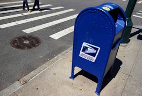 A United States Postal Service (USPS) mailbox is seen in Manhattan, New York City, U.S., May 9, 2022.