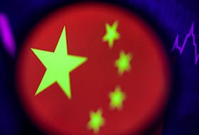 A Chinese flag and a stock graph are seen in this illustration picture taken April 30, 2024.