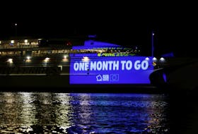 A projection marking Europe Day with a message encouraging people to vote in June's European Parliamentary elections is seen on a catamaran ferry passing in front of the medieval Fort St Angelo in Valletta's Grand Harbour, Malta May 8, 2024. 