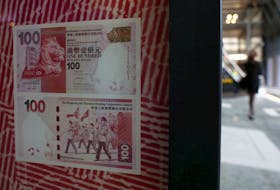 Hong Kong 100 dollar banknotes are displayed during an exhibition at HSBC headquarters in Hong Kong, China January 20, 2016. The Hong Kong dollar fell to more than eight-year low on Wednesday as China's sluggish economy and weak yuan currency dampened the market sentiment.