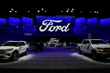 Ford vehicles are displayed at the New York International Auto Show Press Preview, in Manhattan, New York City, U.S., March 27, 2024.