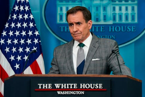 White House National Security Communications Advisor John Kirby attends a press briefing at the White House in Washington, U.S., April 15, 2024.