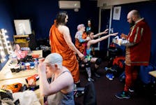 Performers rehearse and do makeup in the dressing room ahead of LGBTQ+ wrestling collective 'Fist Club' 's latest show in London, Britain, May 3, 2024.