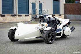Campagna T-Rex, a three-wheeled vehicle developed by Campagna Motors based in Montreal. Nova Scotia is launching a five-year pilot program allowing registrations of three-wheeled vehicles in the province. - Photo by Campagna Motors.