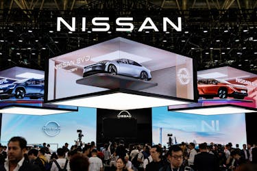 A general view of the Nissan booth at the Beijing International Automotive Exhibition, or Auto China 2024, in Beijing, China, April 25, 2024.