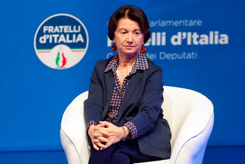 Italian Family, Birth Rate and Equal Opportunities Minister Eugenia Roccella attends a Brothers of Italy party's event in Rome, Italy, October 22, 2023.