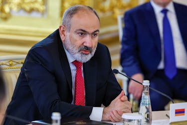 Armenian Prime Minister Nikol Pashinyan speaks during a meeting of the Supreme Eurasian Economic Council at the summit of the Eurasian Economic Union (EAEU) in Moscow, Russia, May 8, 2024.