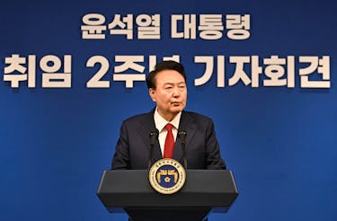 South Korean President Yoon Suk-yeol attends a press conference marking two years in office, at the Presidential Office in Seoul, South Korea, May 9, 2024. SONG KYUNG-SEOK/Pool via REUTERS