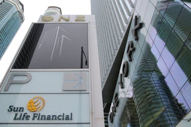 The Sun Life Financial logo is seen at their corporate headquarters of One York Street in Toronto, Ontario, Canada, February 11, 2019. 