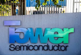 The logo of Israeli analog integrated circuits developer, Tower Semiconductor is seen at their offices in Migdal HaEmek, northern Israel, February 28, 2022.