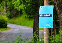 An election campaign poster of Germany's Christian Democratic Union party CDU reads "Security" in Sonneberg, Germany, May 21, 2024.