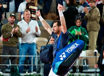 Tennis - French Open - Roland Garros, Paris, France - May 26, 2024 Britain's Andy Murray waves to the crowd after losing his first round match against Switzerland's Stan Wawrinka
