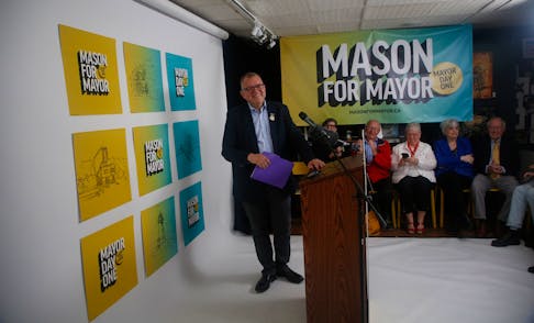 Waye Mason announces his candidacy for mayor of the HRM in Dartmouth Monday June 10, 2024.

TIM KROCHAK PHOTO