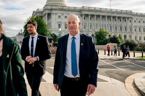 
          Benny Gantz, a member of Israel's war cabinet, leaves after meeting with members of Congress on Capitol Hill in Washington, on March 5, 2024. Gantz, a key member of the country's war cabinet, quit the government on Sunday, June 9, 2024, over Prime Minister Benjamin Netanyahu's handling of the war in Gaza. (Shuran Huang/The New York Times)
        