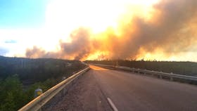 The forest fire near Twin Falls, seen here on Friday, June 14, 2024, is around 25 kilometres west of Churchill Falls in Labrador. Contributed/Darin G. Curl