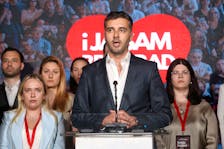 Savo Manojlovic, Belgrade mayor candidate, speaks at "Move Change" party headquarters following exit polls results of the local election in Belgrade, Serbia, June 2, 2024.
