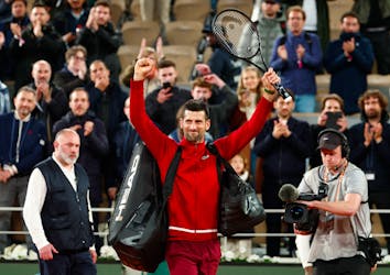 Tennis - French Open - Roland Garros, Paris, France - June 2, 2024 Serbia's Novak Djokovic celebrates after winning his match against Italy's Lorenzo Musetti