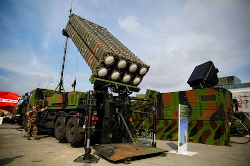 Soldiers present an anti-missile system SAMP/T by Thales at an international military fair in Kielce, southern Poland September 2, 2014.  Picture taken on September 2, 2014.