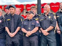Just some of the volunteer firefighters who were on hand for the unveiling of an art installation on June 1 at Atlantic Park in Shelburne in honour of all the fire departments, volunteers and emergency responders who battled the 2023 Barrington Lake wildfire. Kathy Johnson