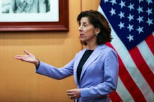 .S. Secretary of Commerce Gina Raimondo reacts during a bilateral meeting with Thai Deputy Prime Minister and Foreign Minister Parnpree Bahiddha-nukara, in Bangkok, Thailand, March 14, 2024.