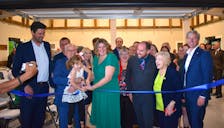 Four-year-old Portapique resident Hannah Merzbach cuts the ribbon to officially open the Portapique Community Centre during an emotional grand opening vent on Friday. Pictured taking part in the ribbon cutting are Central Nova MP Sean Fraser (left), Nova Scotia Lieutenant Governor Arthur J. LeBlanc, Portapique residents Erin Mackinnon and Andrew MacDonald who played major roles in seeing the project come together, Municipality of the County of Colchester Mayor Christine Blair, and Nova Scotia Premier Tim Houston. Pictured in behind MacKinnon and MacDonald is Rotarian Alana Hirtle who also helped spearhead the project to fruition. Richard MacKenzie