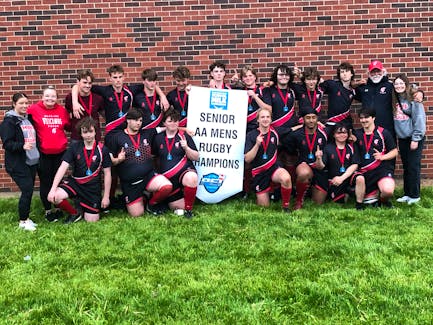 The Montague Vikings won the P.E.I. School Athletic Association Senior AA Boys Rugby League championship on June 3. The Vikings rallied for a 19-15 win over the Kensington Torches at Three Oaks Senior High School in Summerside. Members of the Vikings are, front row, from left, Nik Holland, Fred Maclean, Brayden MacKay, David Sibbick, Navdeep Hanspal, Aiden Langley and Camdyn Burns. Back row, from left, are Chelsey Burhoe (coach), Bella Sibbick (coach), JD MacKenzie, Keagan McCarthy, Eoin Bruce, Ryan MacDougall, Laughlan Roche, Jayden Green, Parker Trainor, Denver Nelson, Josh Shepard, Craig Inward (coach) and Gabrielle Billard (coach). Missing from the photo are Sam Caron, John Gill and Keaton Bushey (coach). Jason Simmonds • The Guardian