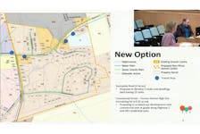 Director of planning and inspection services Trish Javorek presents an alternative approach to including a portion of the community of Greenwich in a growth centre. The proposed extension of the New Minas Growth Centre Boundary is outlined in yellow hash marks. COUNTY OF KINGS – YOUTUBE IMAGE