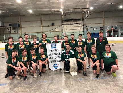 The Three Oaks Axemen won their second straight and third P.E.I. School Athletic Association (PEISAA) Senior AAA Boys Ball Hockey League championship in four years on June 6. The Axemen defeated the Colonel Gray Colonels 3-0 in the gold-medal game, played at The Plex at Slemon Park. Members of the Axemen are, front row, from left, Dante McKenna, Cole Dowling, Coby Maund, Brewer Waugh, George Gallant, Zach Hebert, Andrew Thompson and Noah Clow. Back row, from left, are Cam Griffin, Isaac Arsenault, Carson Griffin, Ethan Dickson, Jonas Binkley, Lincoln Waugh, Ashton Brown, Luke Blacquiere, Brian Zhang, Alex Ramsay and Sean MacDonald (coach). Jason Simmonds • The Guardian