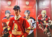 Liam Arsenault sports the Acadie-Bathurst Titan jersey after being selected in the first round, 18th overall, in the Quebec Major Junior Hockey League (QMJHL) Entry Draft in Moncton, N.B., on June 7. Arsenault is coming off a strong rookie season with the Kensington Monaghan Farms Wild in the New Brunswick/P.E.I. Major Under-18 Hockey League. Bryannah James/Acadie Bathurst Titan • Special to The Guardian