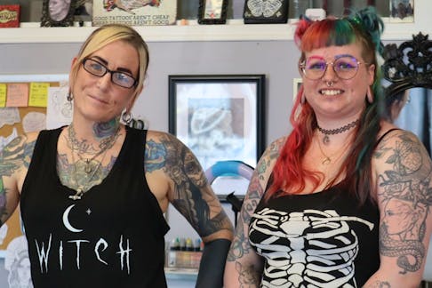 Amanda Brown, left, and her apprentice Tasha MacFarlane said that having a space that caters to women is a great opportunity, for the artists and the customers. Both said that they enjoy hanging out in the studio more than at home some days. ANGELA CAPOBIANCO