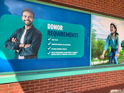 A sign listing plasma donor requirements is displayed outside Drumlin Plasma Inc., the first plasma donation centre in Halifax. - BILL SPURR / THE CHRONICLE HERALD