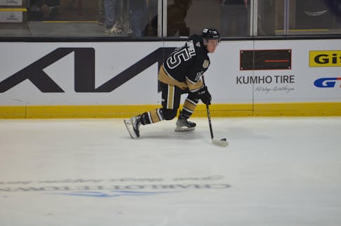 Charlottetown Islanders forward Ross Campbell, 15, carries the puck during a Quebec Maritimes Junior Hockey League game at Eastlink Centre last season. Campbell, who is from Souris, P.E.I., says he is looking forward to the Islanders hosting an exhibition game in nearby Montague on Sept. 6. Jason Simmonds • The Guardian