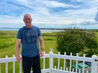 Marc Garnhum, 54, is the owner of a cottage in Brackley, P.E.I. He urged Islanders to protest against climate change. Yutaro Sasaki • Local Journalism Initiative reporter